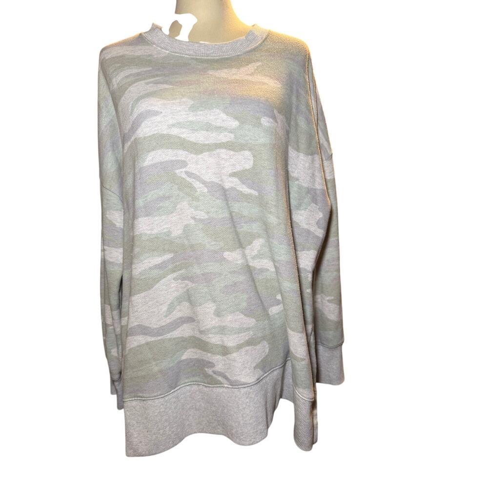 Aerie Oversized Camo Sweatshirt, Sage Green, Cozy Fleece Pullover, Women's Large